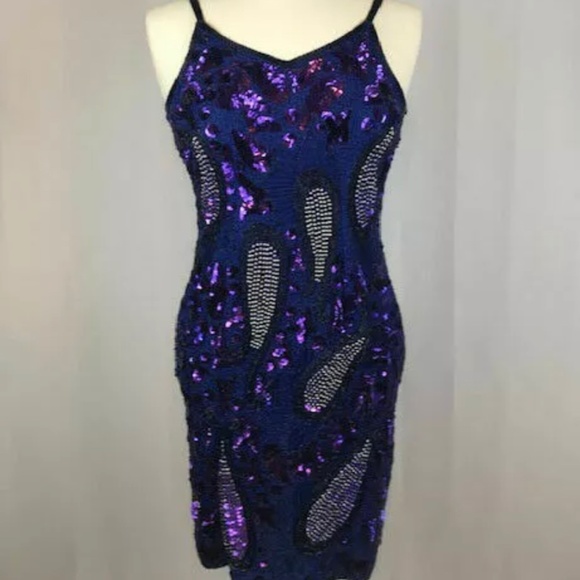 Gorgeous Purple Heavily Beaded Sequin All Over Cocktail Formal Dress, sz 4, S - Picture 1 of 4